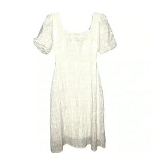 LaVie Style Cottagecore Boho Prairie White Puff Sleeve Midi Dress